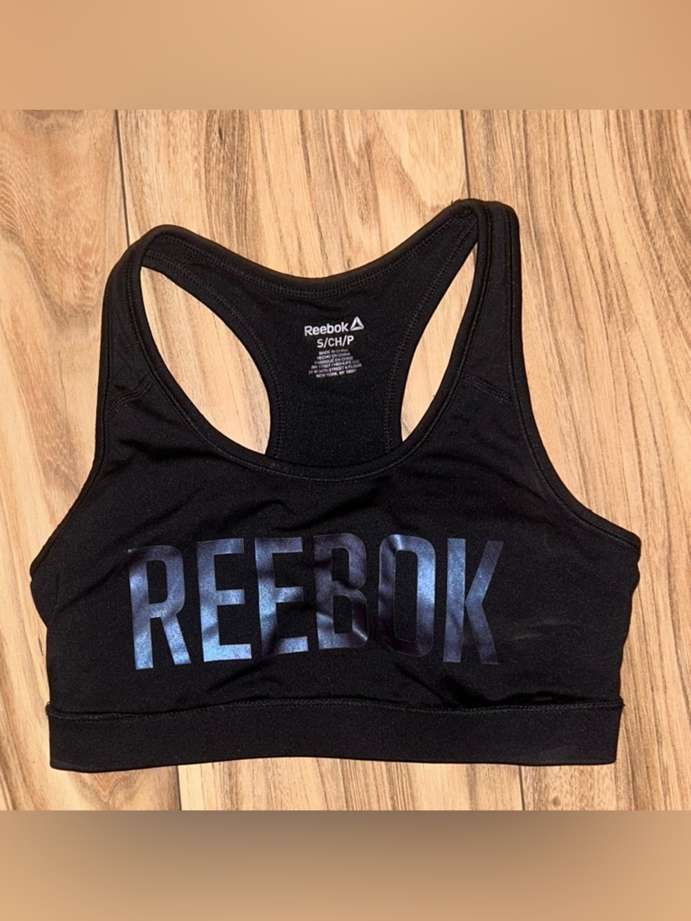 Reebok Black Reflective Racerback Sports Bra